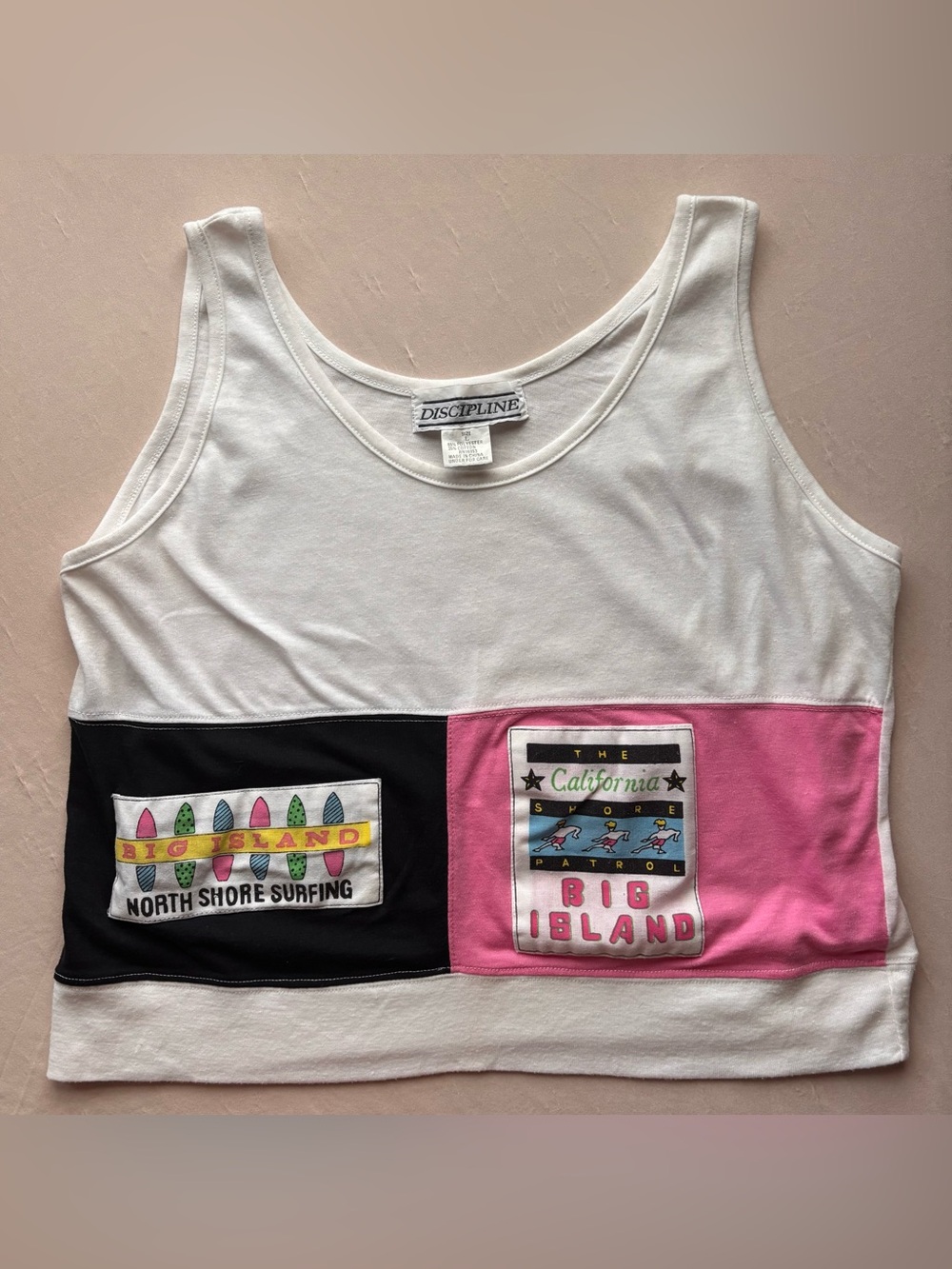 Vintage 80s 90s Discipline Big Island Surf Colorblock Crop Tank Top Size L
